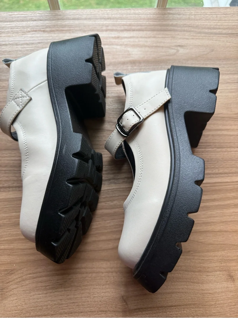 Chunky Mary Jane Platform Shoes in White and Black